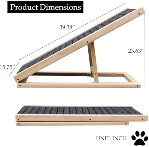 Folding Dog Ramp for Bed, Couch & Car，17" Adjustable Pet Ramp with Non-Slip Rubber Mat, 5-Level Height Adjustments, Portable Ramp for Small, Large & Senior Dogs or Cats，Easy Storage - Image 2