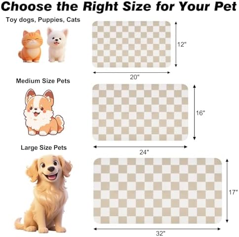 CooRug Checkered Dog Food Mat, Pet Feeding Mat 20" L x 12" W, Beige - Image 2