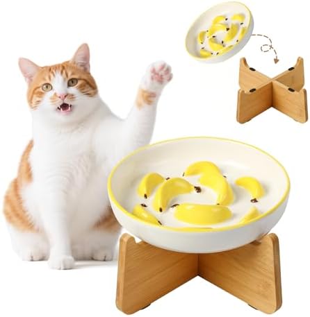 Ceramic Slow Feeder Cat Bowl, 6.3'' Wide Whisker Friendly Cat Puzzle Feeder by PTOBER