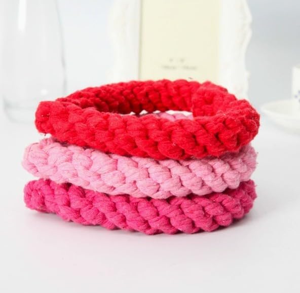 Cute Dog/Cat Chew Toys, Heart-Shaped Chew Toys,Cotton Rope Teething Toy for Puppies, Creative Love Heart Shaped Interactive Rope Dog Toys, Cotton Puppy Teething Chew Tug Toy (Pink and Red)