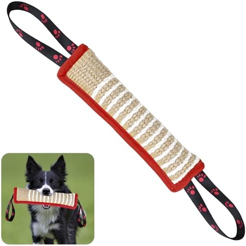 ToLanbbt Dog Tug Toy Dog Bite Jute Pillow Pull Toy with 2 Strong Handles Perfect for Tug of War, Puppy Interactive Play, Tear Resistant Bite Training Toys for Small Medium Large Dogs (Red Footprint) by ToLanbbt