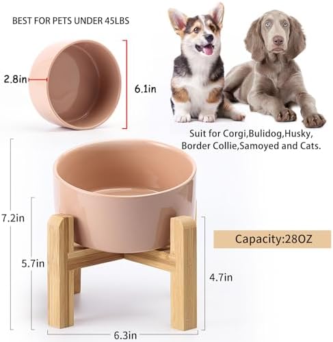 Petygooing Khaki Elevated/Raised 15°Slanted Ceramic Dog Bowl for Small and Medium Breeds, Tilted Anti Slip Pet Feeding Bowl,Food Water Dish with Stand for Cats and Dogs (28 OZ/3.6 Cups) - Image 3