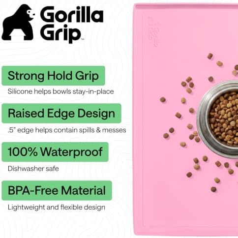 GORILLA GRIP Waterproof Dog Food Mat, Pet Feeding Placemat, 28x18 Pink - Image 2