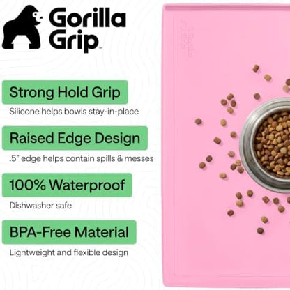GORILLA GRIP Waterproof Dog Food Mat, Pet Feeding Placemat, 28x18 Pink - Image 2