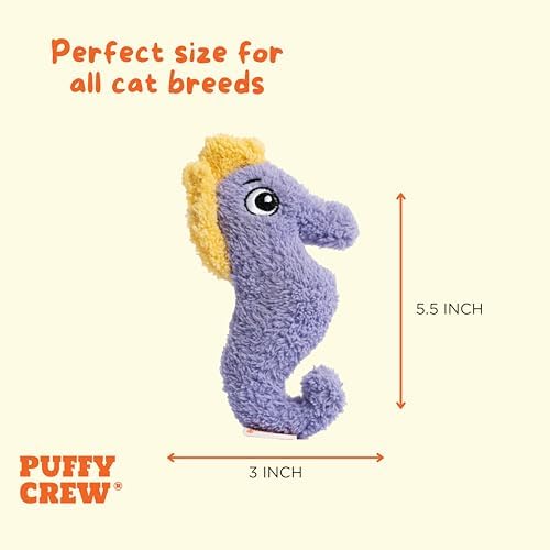 Interactive Catnip Cat Plush Toy, Ocean Theme, 5'', for All Breed Size Cats (Seahorse) - Image 3