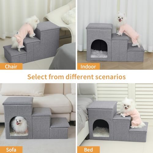 Dog Stairs for Small Dogs,17 Inch Height Foldable Pet Steps 3-Step Dog Ramp with Storage, Cat Condo,Indoor Pet Ramp for Bed Couch Window - Image 4
