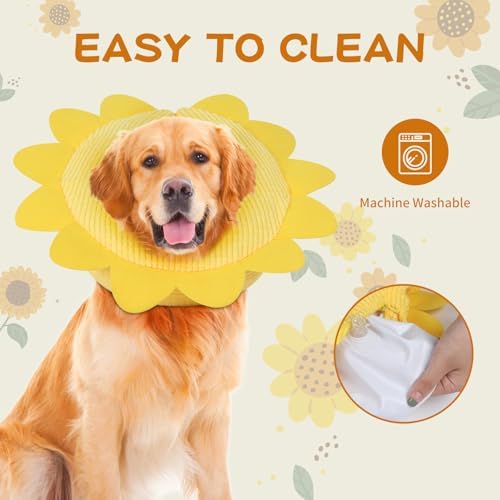 IEUUMLER Inflatable Recovery Dog Collar, Protective Donut Cone, Adjustable Soft Collar for Dog and Cat After Surgery Prevent from Biting & Scratching EU002 - Sunflower L+ - Image 6