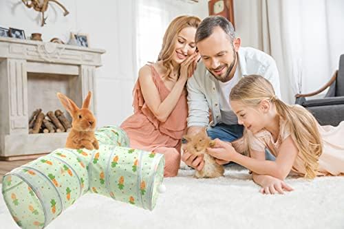 Bunny Rabbit Tunnels Rabbit Cat 3 Way Collapsible Tunnel with Cute Carrot Patterns Small Pet Hideout Activity Tunnel Tube Toy for Bunny Kitten Cat Dwarf Guinea Pig T Shape - Image 6