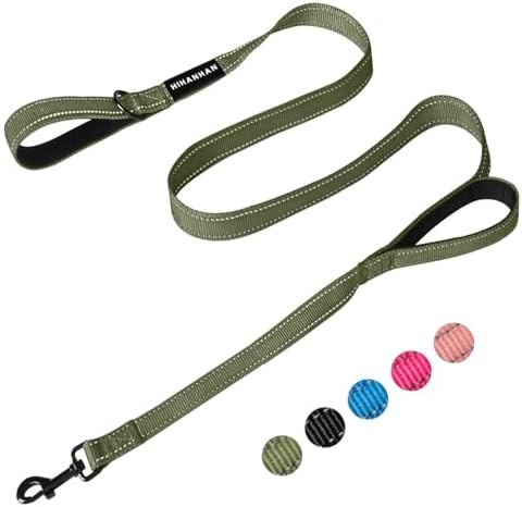 Reflective Dog Leash with Double Handle, Dog Leash 4 FT Long, Supports Medium and Large Dogs, Heavy Duty for Walking, Running, and Training, Green by Unknown