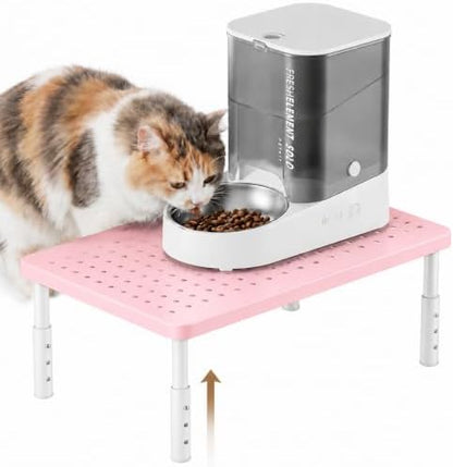 Adjustable Automatic Cat Feeder Stand - Elevated Cat Feeder Stand with 3 Height Settings, Fits Most Automatic Feeders & Tradition Bowls, Raised Pet Feeding Table Station for Cats & Small Dogs - Pink by HIAIEVIY