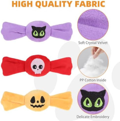 KOOLTAIL 3 Pack Halloween Catnip Toys, Candy Shaped Filled Plush Crinkle Interactive Chew Toys with Spooky Pumpkin Skull Patterns for Indoor Cats Kittens, Boredom Relief Holiday Pet Play Gifts - Image 6
