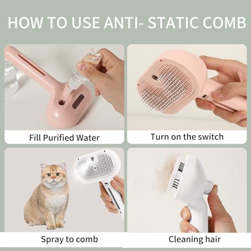 ORIGENCE Steam Brush for Long Haired Pets - Self Cleaning Grooming Tool for Cats and Dogs to Reduce Shedding, Static and Flying Fur, White - Image 3