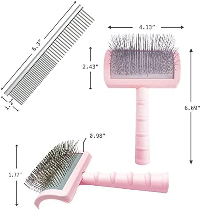 Firm Pet Grooming Kit: 25mm Extra Long Pin Brush for Goldendoodles, Wire Deshedding Brush, Removes Loose Hair & Undercoat (Pink) - Image 2