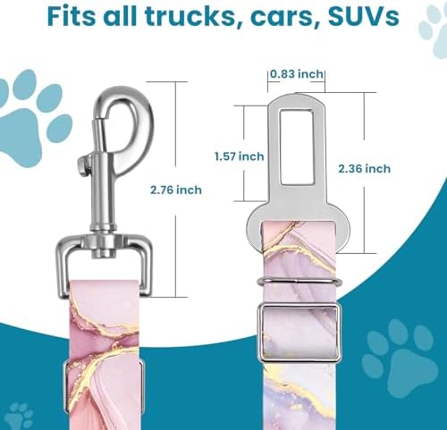 Adjustable pet cat and Dog car seat Belt，The Lanyard is Flexible and Adjustable from 20 to 33 inches (Pink Marble) - Image 5