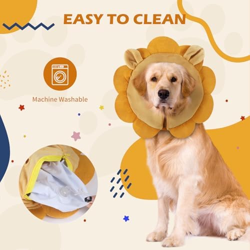 IEUUMLER Inflatable Recovery Dog Collar, Protective Donut Cone, Adjustable Soft Collar for Dog and Cat After Surgery Prevent from Biting & Scratching EU002 - Brown Lion L+ - Image 7