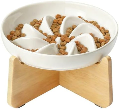 PETTOM Slow Feeder Cat Bowl with Stand, Ceramic Slow Eating Cat Bowl with Higher Edges, Elevated Cats Food Bowls for Dry and Wet Food Anti-Vomiting Puzzle Feeder for Healthy Eating Diet by PETTOM