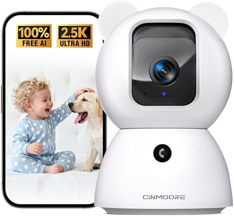 2.5K Pet/Dog Camera with Speaker/Phone App, No-Monthly-Fee AI Person/Pet/Cry Detection Security Camera Indoor, PTZ 2.4GHz WiFi Baby Monitor Cameras for Home Security, Night Vision, 2-Way Talk by Unknown