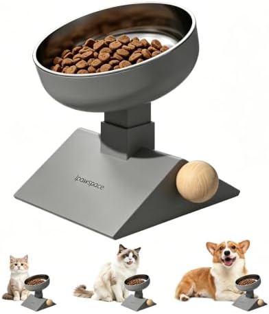 Elevated Cat Bowl,Raised Cat Bowl Stand with 3-Level Height,Grey by IPAWSPACE