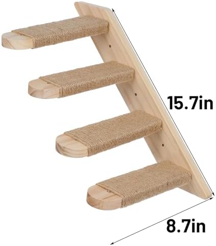 2 Pack 4 Steps Cat Wall Shelves, Wood Wall Mounted Stairs with Sisal Rope, Cat Climber/Ladder Furniture Climbing Shelves for Pet Perch & Play - Image 2