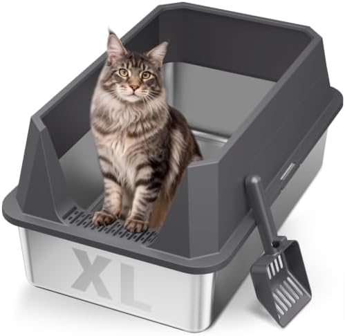 Stainless Steel Litter Box with High Sides, XL by Tevila