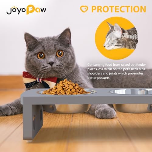 Elevated Dog Bowls, Bamboo Raised Dog Bowl for Small Dogs & Cats, with 2 Stainless Steel Bowls (4'' Tall-20oz Bowl, Grey) - Image 5
