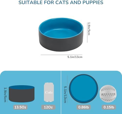 SPUNKYJUNKY 13.5OZ Ceramic Dog and Cat Bowl, Modern Cute Weighted Food Water Bowl for Replacement Blue-Grey (2 Pack) - Image 4