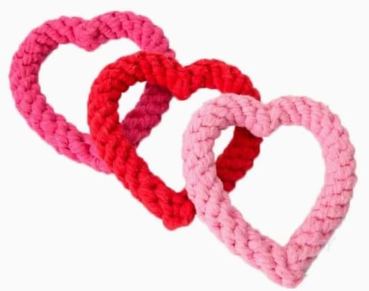 Cute Dog/Cat Chew Toys, Heart-Shaped Chew Toys,Cotton Rope Teething Toy for Puppies, Creative Love Heart Shaped Interactive Rope Dog Toys, Cotton Puppy Teething Chew Tug Toy (Pink and Red)