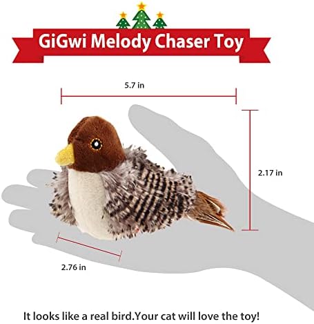 Gigwi Chirping Bird Cat Toy for Indoor Cats, Interactive Hangable Bird Cat Toy with Real Bird Sound and Feather, Automatic Bird Toy for Cats Exercise & Kicker to Self Play（No Flapping） - Image 3