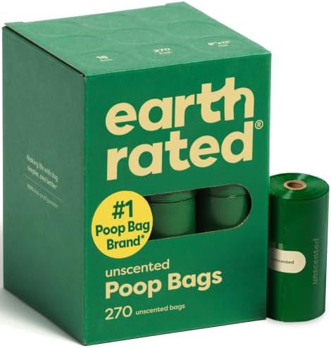 Earth Rated Dog Poop Bags on Refill Rolls, 270 Bags, Unscented by EarthRated