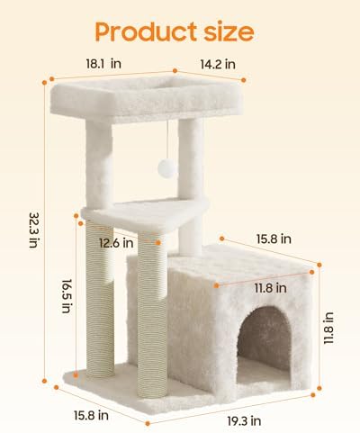 Cat Tree Tower for Indoor Cats, 33 Inches Multi-Level Cat Condo with Scratching Posts, Large Perch, Hanging Toy for Large Adult Cats, Beige - Image 4