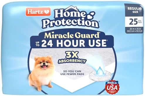 Hartz Miracle Guard Dog and Puppy Dog Pads Max Absorbency 24 Hour Use Odor Eliminating No Leaks, Regular Size 25 Count by Hartz