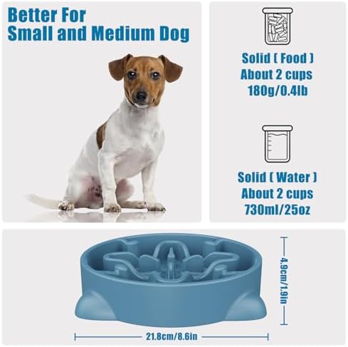 Slow Feeder Dog Bowls Medium Breed, Dog Food Bowl Medium Anti-Choking Bloat Stop Puzzle Healthy Eating Bowl (Blue, 2 Cup) - Image 2