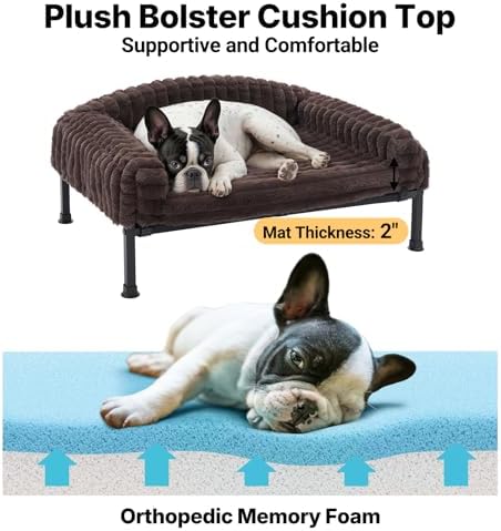 Veehoo Elevated Dog Bed with Bolster Cushion, Fluffy Plush Dog Couch Beds for Small Dogs, Cats, Washable Raised Pet Cot with Non-Slip Feet for Indoor or Patios Use, 24 x 18 Inches, Brown - Image 3