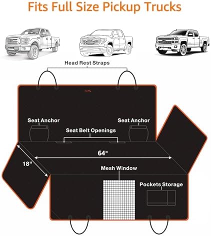 XXL Dog Seat Cover for Trucks with Mesh Window Waterproof Dog Truck Hammock Durable Back Seat Protector for Full Size Pickup Trucks Machine Washable X-Large Truck Pet Seat Cover for Ram 1500 - Image 6