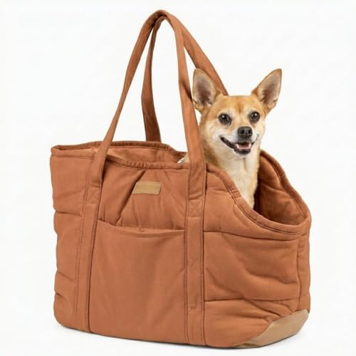 Plush Dog Purse Carrier for Small Dogs, Soft Dog Tote Bag with Safety Harness Clip, Cozy Pet Carrier for Dogs Under 15 lbs, Comfortable Dog Shoulder Carrier for Travel, Brown by NOBLEPUP