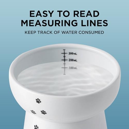 NECOICHI Raised Cat Water Bowl, Elevated, with Measurement Lines, Dishwasher and Microwave Safe (Cat, Extra Tall) White - Image 2