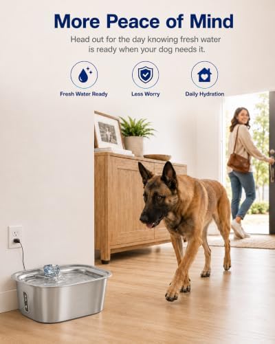 PETNF 2.4-Gallon Stainless Steel Dog Water Fountain for Large Dogs, Dog Water Bowl Dispenser with 4 Filters, Visible Water Window, Quiet Pump & LED Low-Water Indicator - Image 4