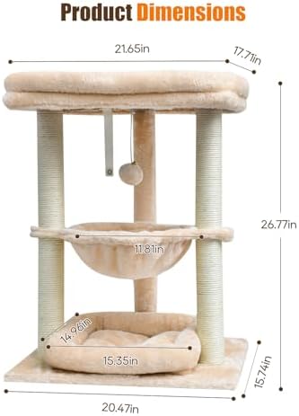 SYANDLVY Small Cat Tree for Indoor Cats with Top Perch Hammock & Bottom Bed - Image 3