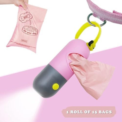 Dog Poop Bags Holder with LED Flashlight|Pet Waste Bags Dispenser for Leash|Doggie Potty Bags Container with Leak-proof Pet Trash Bags and Accessories (1 Holder 15 Bags, Pink) - Image 4