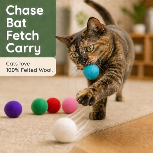 Wool Cat Toys - Felt Balls Assortments for Small Pet Fetch and Play - Eco Friendly Quiet Wool Ball Toy for Cats and Kittens - 6 PCS Choose Your Colors (Variety Pack) - Image 2