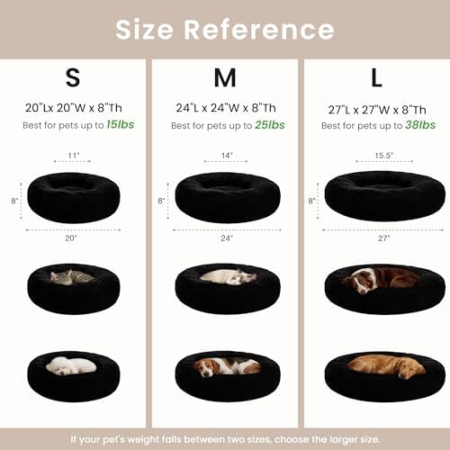 Love's cabin Calming Cat Bed for Indoor Cats, Anti-Anxiety Donut Round Dog Bed,Fluffy Faux Fur Washable Pet Bed for Small Medium Dogs and Cats, Black, 24in - Image 6