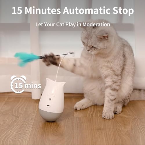 DOEL Cat Toys Interactive for Indoor, Rechargeable Automatic Rotating Feather Wand Toy, Tumbler Design, Electric Fun Tracker Exercise Gift, Stimulate to Chase and Hunting, for Bored Cats Kitten - Image 3