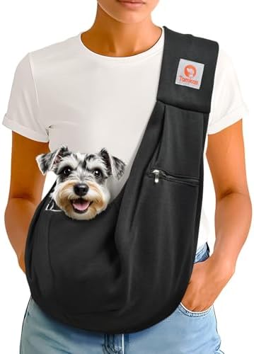 Tomkas Small Dog Cat Sling Carrier Puppy Purse Travel Wrap Soft Crossbody Pet Bag (Black, M - Zip Pocket & Classic Strap) by TomkasFORTHELOVEOFPALS
