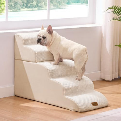 ZOMISIA Dog Stairs for High Beds - Pet Stairs Ramp for Couch, 35D Foam Dog Steps for Small to Large Pets, with Non-Slip Bottom Beige, 5 Steps - Image 2