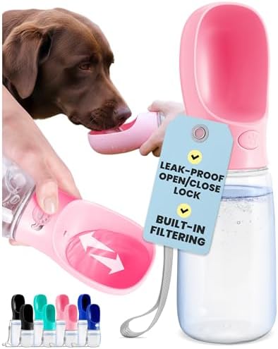 MalsiPree Leak-Proof Portable Dog Water Bottle for Travel - 19 oz, with Pink Bowl - Food Grade Plastic - Dog Bowls - Puppy Essentials - Pet Water Bottle for Trail Hiking, Park Visit & Beach Days by MalsiPree