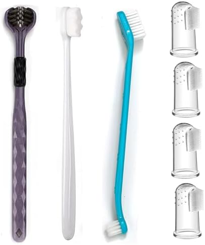 Dog Toothbrush Kit, 360-Degree Finger Three-Sided Design, Replaceable Brush Heads, Easy Teeth Cleaning and Dental Care (7 Pack) by Unknown