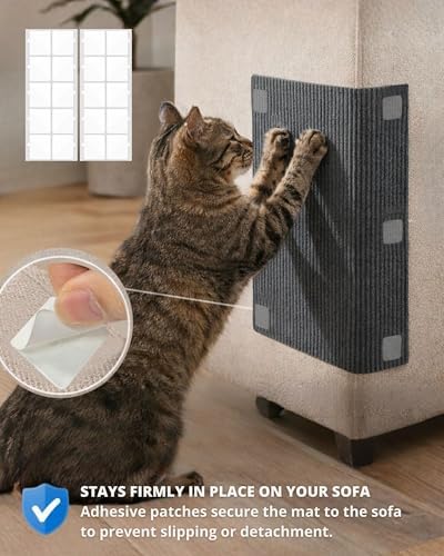 Corner & Wall Cat Scratch Mat, Self-Adhesive Trimmable Cat Scratcher, Wall Mounted Scratching Pad for Indoor Cats, Sofa Furniture Protector, Cat Post Replacement (Darkgrey, 23.6''x11.8'', 3-Pack) - Image 5