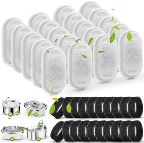 SORON Cat Water Fountain Filters for 67oz/2L and 108/3.2L Stainless Steel Pet Fountain Replacement Filters, 20 Dog Water Bowl Dispenser Filter Replacement with 20 Sponges, Easy to Install and Clean by SORON