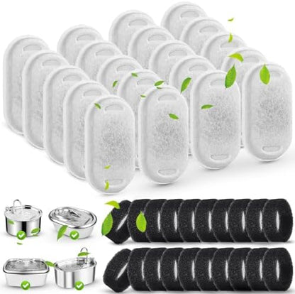 SORON Cat Water Fountain Filters for 67oz/2L and 108/3.2L Stainless Steel Pet Fountain Replacement Filters, 20 Dog Water Bowl Dispenser Filter Replacement with 20 Sponges, Easy to Install and Clean by SORON