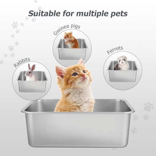Stainless Steel Cat Litter Box - Metal High Sided Cat Pan, Large Stainless Steel Box, Indoor Litter Tray, Non Stick, No Smell, Easy-Clean Design for Hygienic Pet Care – Large Size for All Cats - Image 2